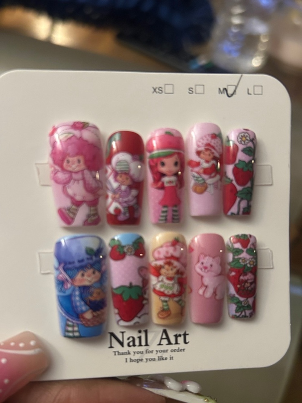 Strawberry Shortcake Themed Press-On Nail Set - Pink & Red